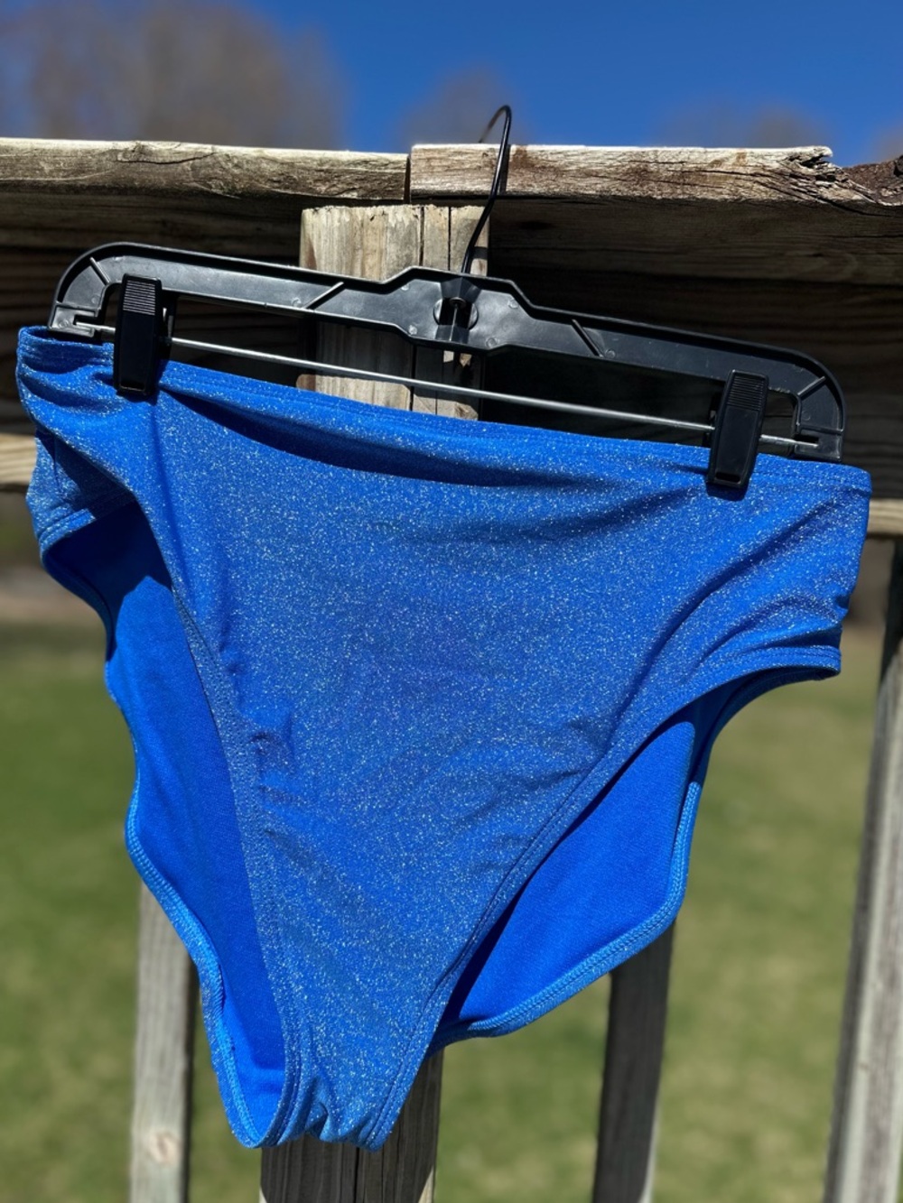 No Boundaries Shimmery Blue High-Waist Bikini Bottoms